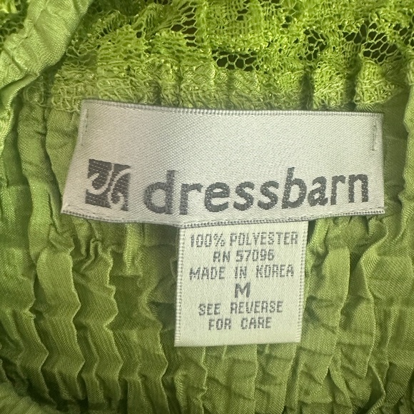 Y2k‎ Dressbarn Bright Kelly Green Crinkle Top With Lace Neckline Sz Medium - Picture 6 of 6